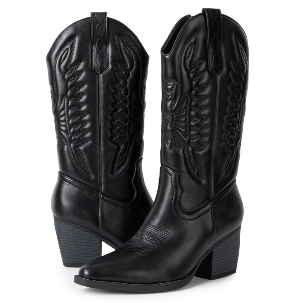 Alpine Swiss Sadie Womens Cowboy Boots Mid Calf Block Heel Western Cowgirl Boots - Picture 3 of 8